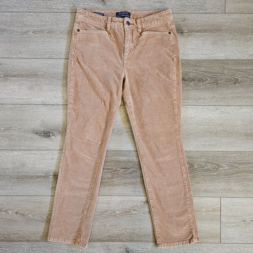 TALBOTS High Waist Straight Leg Tan Corduroy Pants Size 6P Simply Flattering